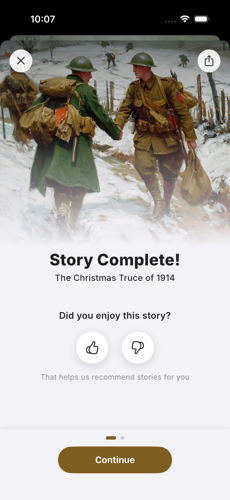 Story completion screen on iPhone
